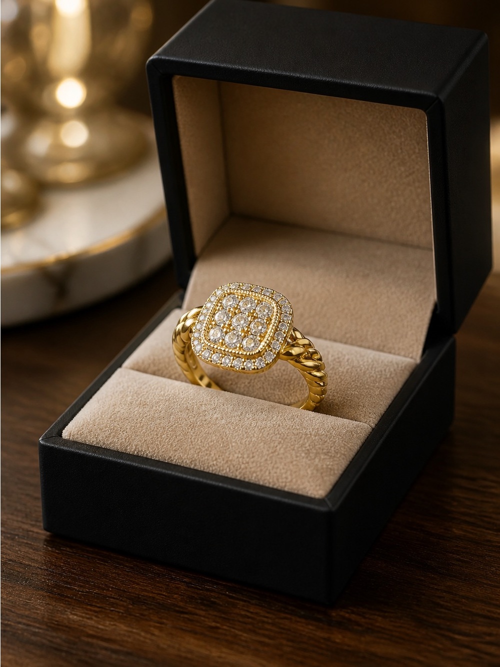 14kt Gold filled sterling Pavé Square Cluster Ring - Women Jewelry